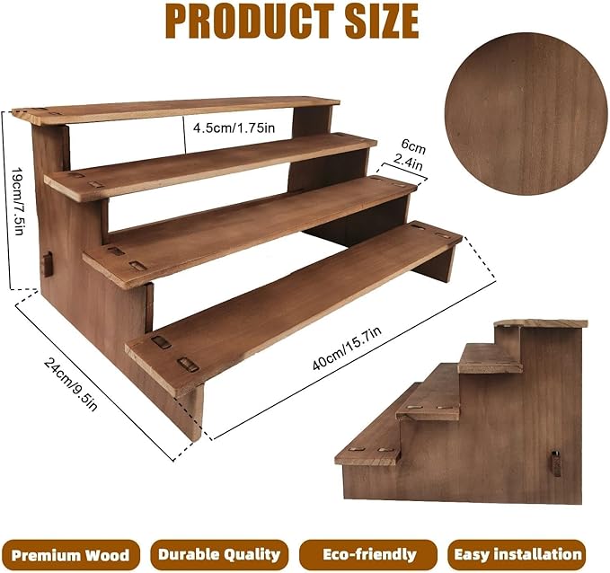 4 Tier Cupcake Stand for 24 Cupcakes - Wooden Tiered Display Stand, Rustic Wood Display Risers for Vendor Events, Cup Cake, Dessert, Spice Rack, Candles, Matcha Station, No Tools Required to Install