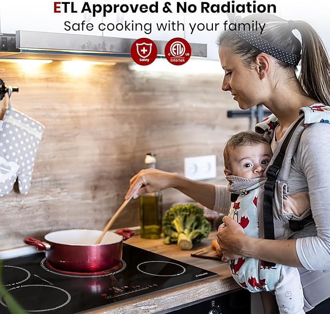 GASLAND Electric Cooktop 30 Inch, 4 Burners Radiant Glass Stove Top, ETL & FCC Certificated, Drop-in Ceramic Cooktop, Slide Touch Control, Child Safety Lock, Hot Surface Indicator, 240V