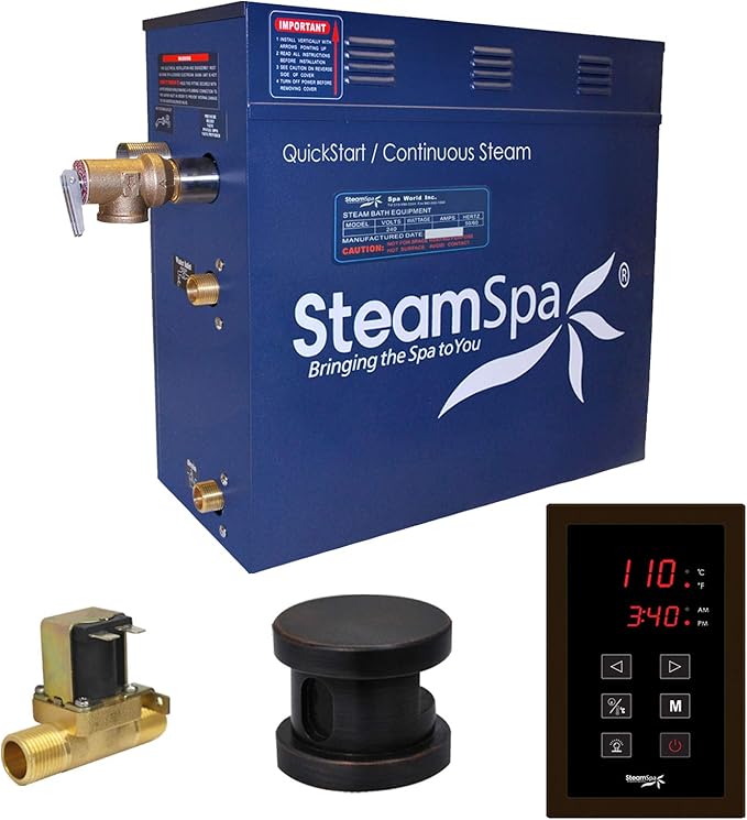STEAMSPA 4.5kW Steam Sauna Generator Sentry Series 240V Steam Generator with Touch Screen, Steamhead, Built-in Steam Shower Auto Drain, ACU Quickstart Steam Bath Generator (Bronze)