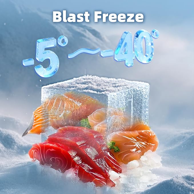 Commercial Blast Chiller 3 Trays, Shock Freezing Blast Chiller & Freezer Heavy Duty, Flash Freezer for Ice Cream, Seafood, Desserts, Meat-Lowest Temperature -40°C