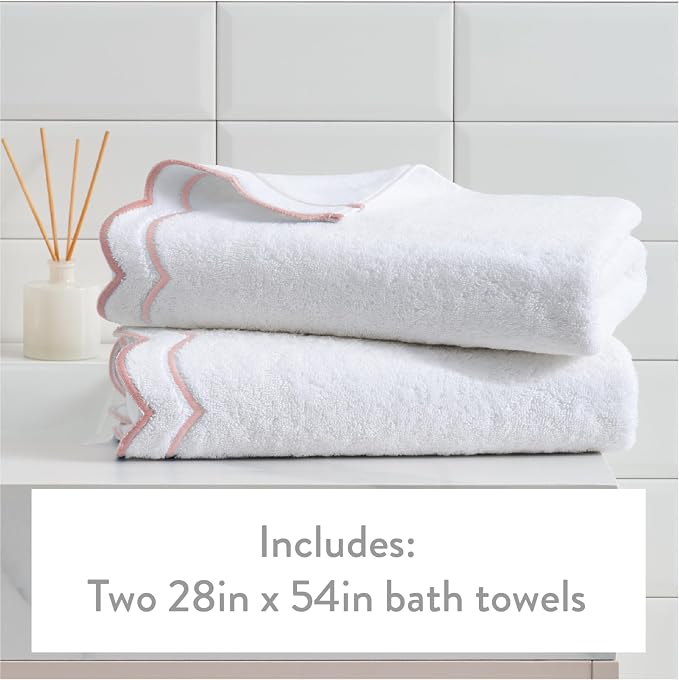 Peri Home 2 Piece Cotton Bath Towel Set, Embroidered, Blush Scallop - Image 4
