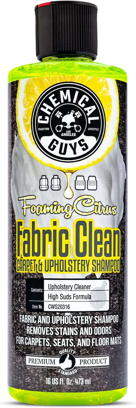 Chemical Guys, Foaming Citrus Fabric & Carpet Cleaner, Seats & Mats, 16 oz | by ChemicalGuys
