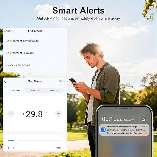 eMylo WiFi Refrigerator Thermometer Hygrometer Sensor, Wireless Freezer Temperature Humidity Monitor with App Alert, Free Data Storage Export, Dual Detection for Home Kitchen Fridge Aquarium Tub