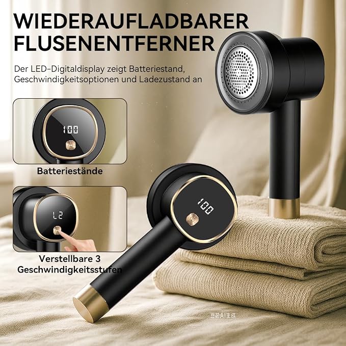 Rechargeable Fabric Shaver, 6-Leaf Blades, LED Display, 3 Speeds | Portable - Image 4