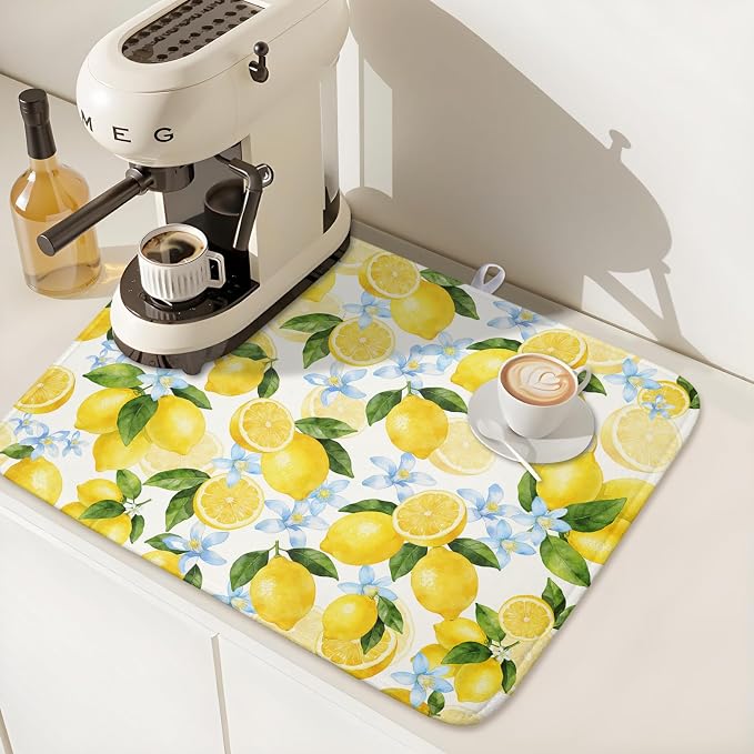 Kawani Lemon Dish Drying Mat 18x24 Inch Absorbent Reversible Summer Drying Mat - Image 7