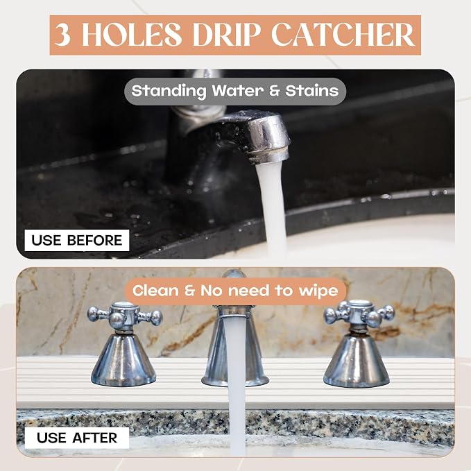 Teenyyou 3 Hole White Faucet Mat Kitchen Sink 16.1" x 5" | Bathroom Faucet - Image 4