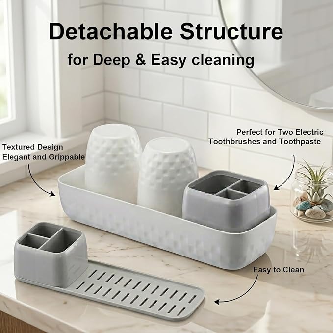 Toothbrush Holder with Cups, Electric Toothbrush and Toothpaste Organizer - Image 2