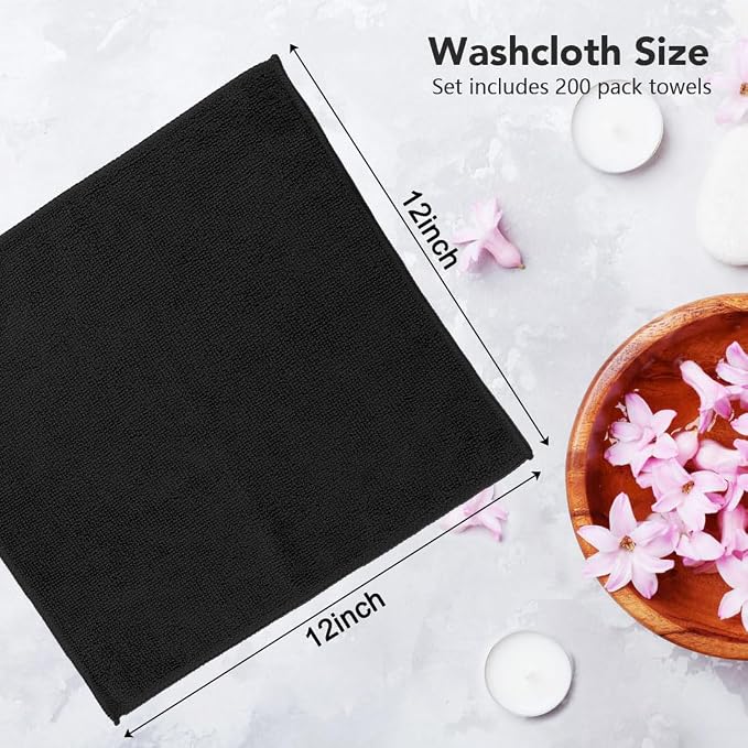 Orighty Washcloths Bulk, 200 Pack Microfiber Face Towels, 12x12 Inch Black - Image 4