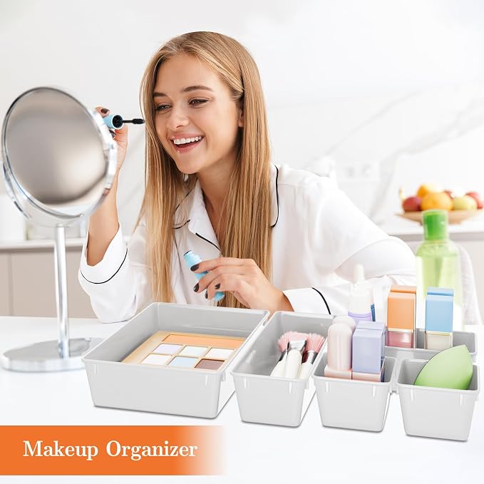 SpaceHacks 25 PCS Plastic Drawer Organizer, 4-Size Versatile Organizer Trays & - Image 5