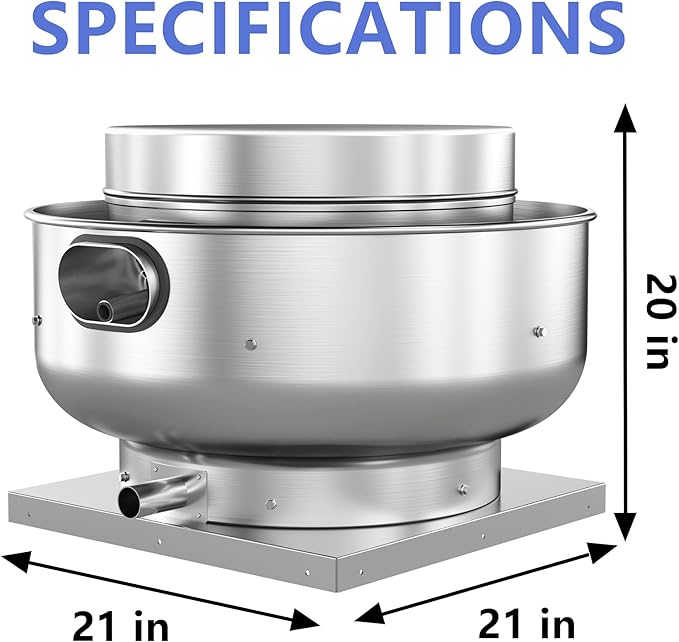 Restaurant Canopy Hood Grease Rated Exhaust Fan- Food Truck High-Speed Direct Drive Centrifugal Upblast Exhaust Fan 0.5HP 110 Volt Single Phase Motor 1900-2600 CFM