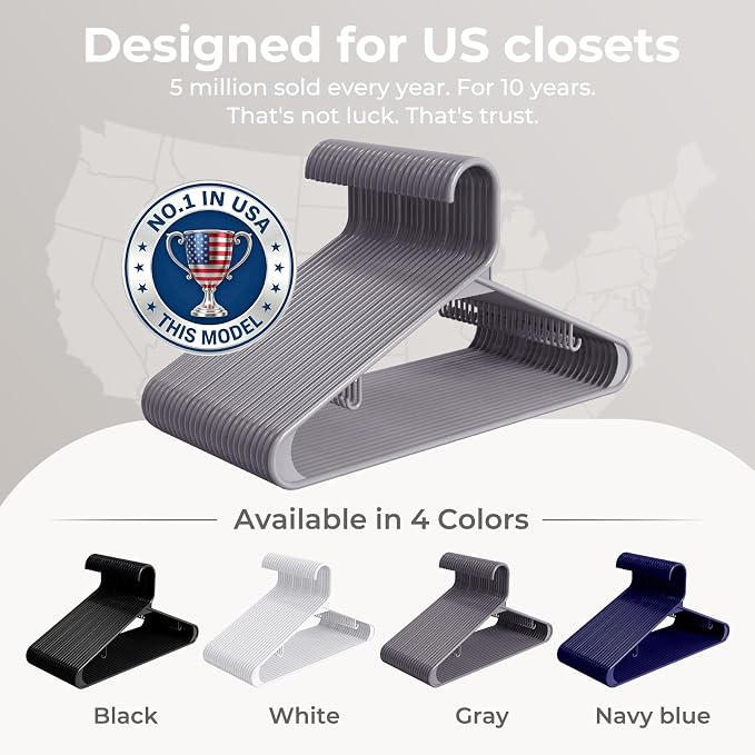 HOUSE DAY Grey Plastic Hangers 120 Pack, Slim Space-Saving Clothes Hangers | - Image 8