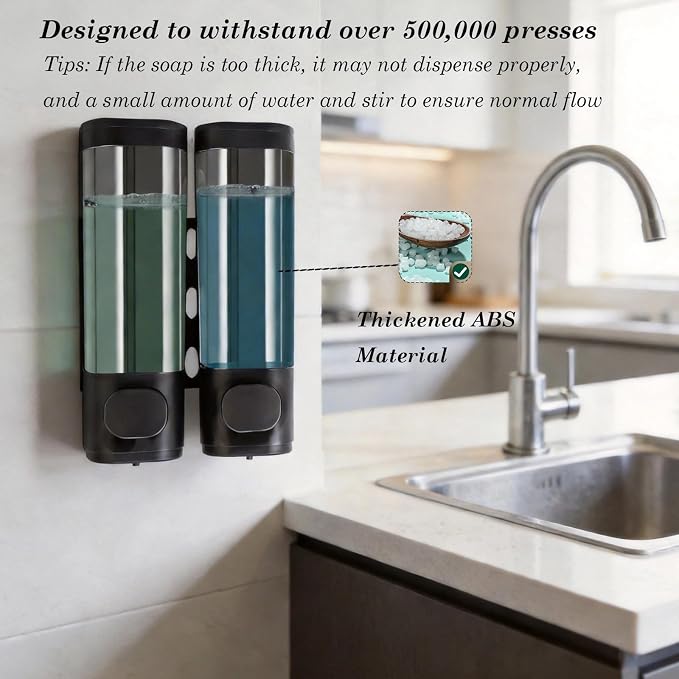 2-Chamber 10oz/300ML Black Plastic Hand Wall Mounted Soap Dispensers | - Image 3