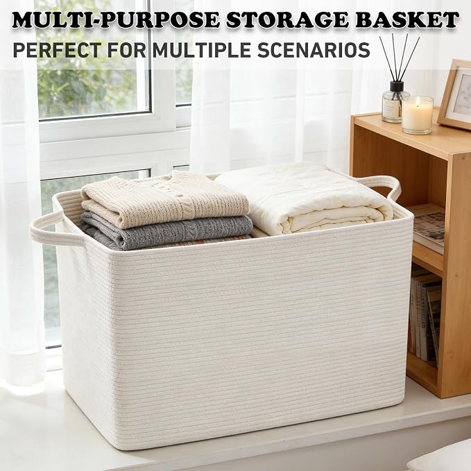 96L Woven Laundry Basket with Handles, Extra Blanket Basket - Image 6