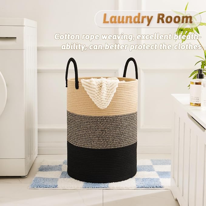 Artfeel Laundry Basket, Woven Cotton Rope Laundry Hamper, 80L - Image 2
