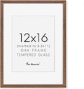 12x16 Picture Frame, Solid Oak Wood 12 x 16 Frame for Wall, 12 by 16 Picture Frames with Real Glass, 12x16 Frame Matted to 8.5x11, Rusitic Wood 12"x16" Poster Frame, Walnut Color, 1 Pack