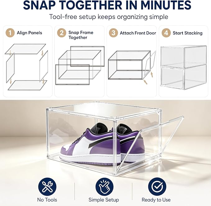 1 Pack Drop Front Shoe Boxes Acrylic Box Sneaker Case, Size 12 - Image 9