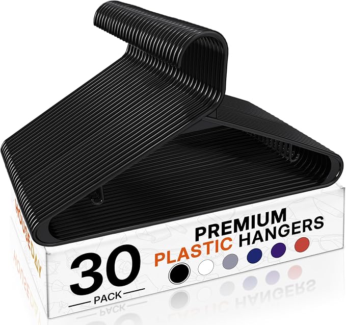 HOUSE DAY Black Plastic Hangers 30 Pack, Slim Space-Saving Clothes Hangers | by HOUSEDAY