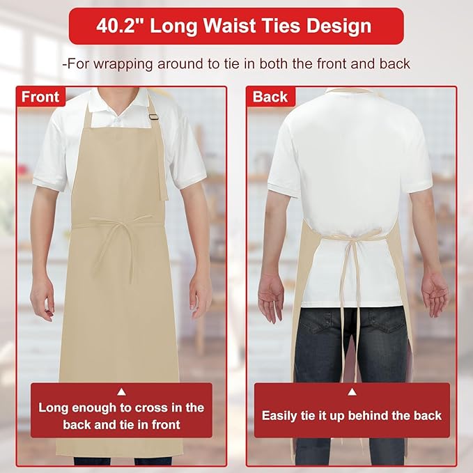 3-Layer Waterproof Apron - Pocket-Free Hygienic Design for Dishwashing & Dog Grooming - Lightweight Durable Protection for messy Kitchen Cooking, Baking, for Men & Women (3 Pack,Beige)