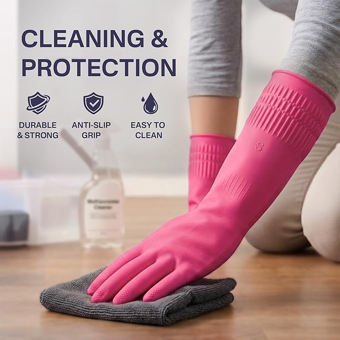 Rubber Dishwashing Gloves, Reusable Cleaning Dish Gloves - Image 2