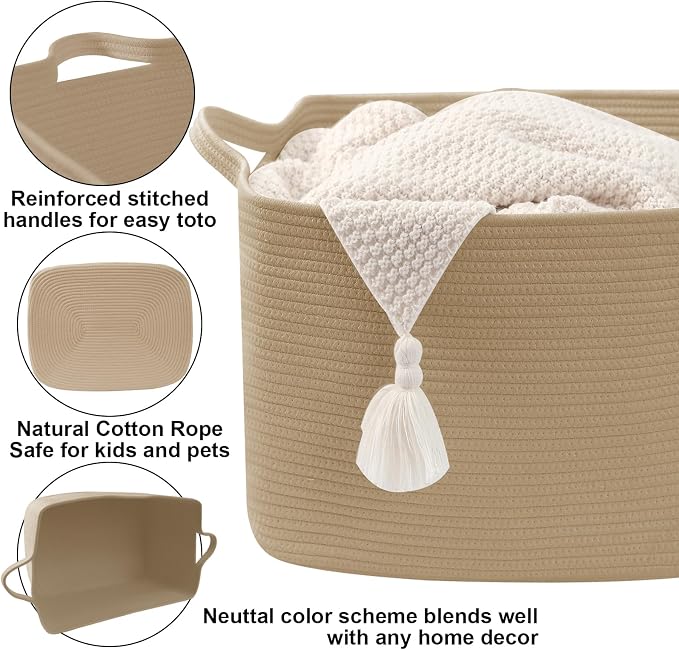 96L Woven Laundry Basket with Handles, Extra Blanket Basket - Image 3