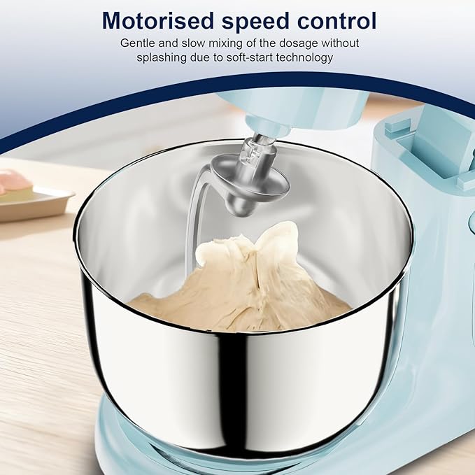 Camic Stand Mixer, 4.2QT+5.3QT Two bowls Electric Food Mixer, 10 Speeds with Digital setting 3-IN-1 Kitchen Mixer for Baking Cakes Cookie Bread Salad with Egg Whisk,Dough Hook,Flat Beater(Blue)