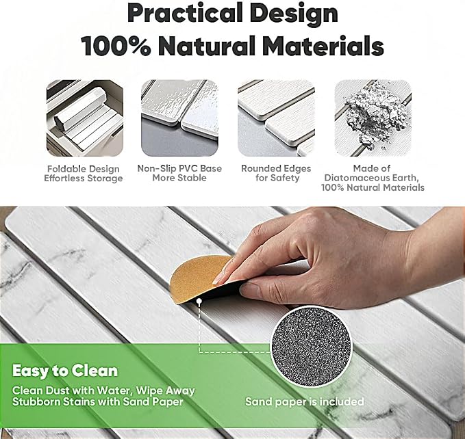 Stone Drying Mat for Kitchen Counter, Quick Diatomaceous Earth Mats for Dishes - Image 3