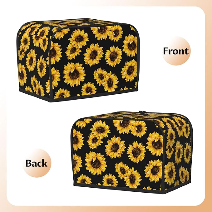 Sunflower Stylish Black 2 Slice Toaster Cover, Waterproof Toaster Dust Cover Bread Maker Protective For Small Kitchen Appliance Dining Room Home Table Decor Gifts