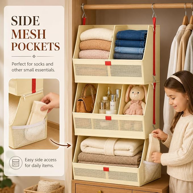 Hanging Closet Clothes Organizers and Storage Detachable 3 Tier Wider | Hanging - Image 4