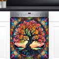 Dishwasher Magnet Cover Rainbow Tree of Life Abstract Front Dishwasher Cover Decoration Reusable Magnetic Door Cover Panel Decal Home Appliances Stickers Kitchen Refrigerator Fridge 23"x26"