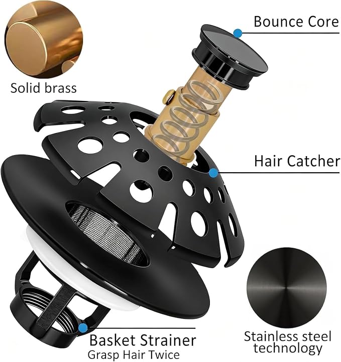 AzWzz Bathroom Sink Drain Strainer, 3 in 1 Pop Up Bathroom Sink Stopper Plug - Image 6