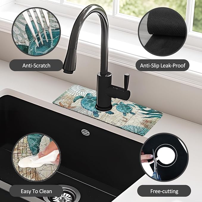 15" X 5.5" Kitchen Sink Splash Guard Faucet Mat Sea Turtles Super Absorbent - Image 4