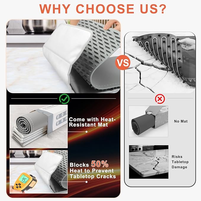 FYY Extra Long Warming Mat for Food with Heat Resistant Pad, Prevent Countertop Cracks, Keep Meal Warm, Rapid and Full Surface Heating, 6 Temp Settings, 6H Timer, Rollable Portable Food Warmer, Grey