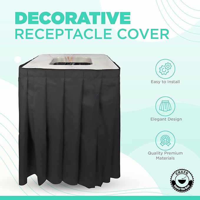 Square Black Trash Can Topper Cover With Solid Pleated Skirt | Designed to Fit 32-35 Gallon Trash Cans | Elegant Party Supplies for Weddings, Banquets, Birthday Parties & More (Black Top Maroon Skirt)