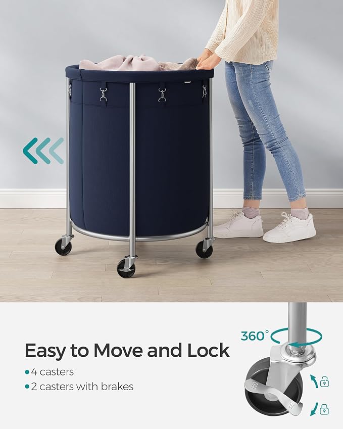 SONGMICS Laundry Basket with Wheels, Steel Frame, Removable Bag - Image 4