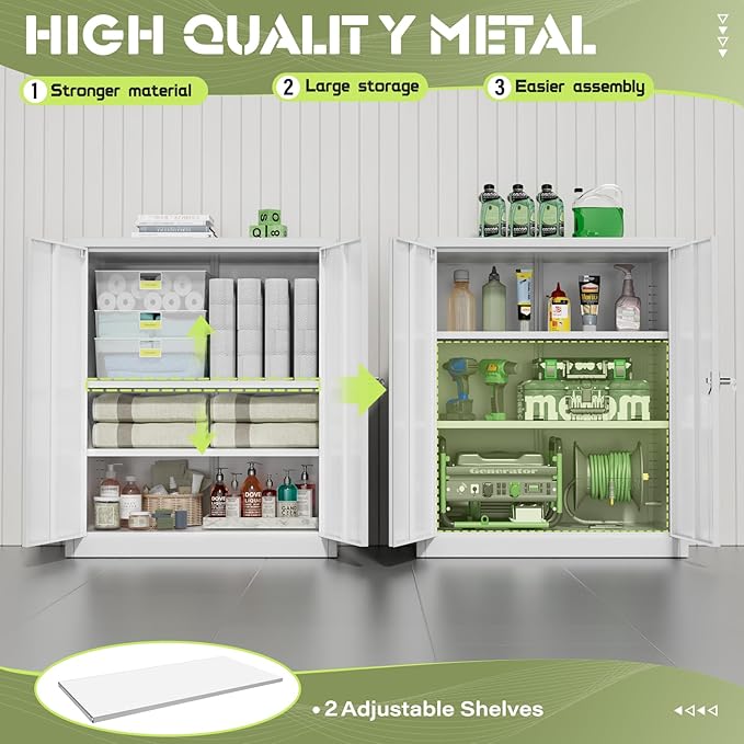 Oakcloud Oakmont Metal Storage Cabinet for Tool Organization, 36" Lockable Garage Storage Cabinets with 2 Doors and 4 Adjustable Shelves, Locking File Cabinet for Office, Home, School (36”-White)