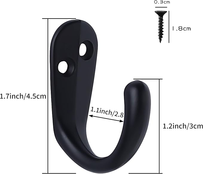 IBosins 15PCS Coat Hooks Wall Mounted Black Single Prong Robe Hook | Hanging - Image 3