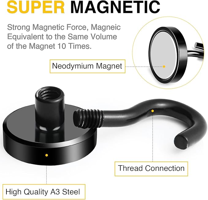 DIYMAG Magnetic Hooks 20pcs 85lbs Cruise Essentials 2026 Magnet Hook Black - Image 4