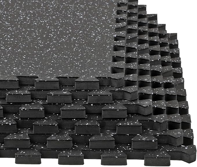 Xspec 1/2" Thick 48 sq ft (12 Tiles) Interlocking Rubber Top EVA Foam Exercise Mat | Home Gym Mats Workout Flooring Tiles for Gyms, Fitness Rooms | Durable Grip Protective Flooring, Black/Grey