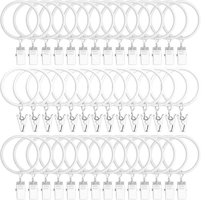 42 Pack Curtain Rings with Clips 1.5" Interior Diameter, Metal Drapery Clips by LULARINE