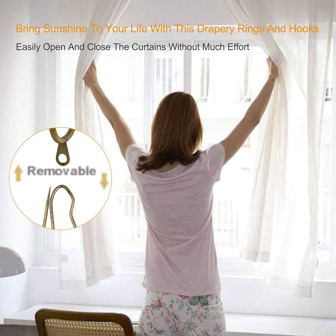 60 Pcs Metal Curtain Rings & Hooks Set, 30 mm Internal Diameter, Curtain Rod - Image 6