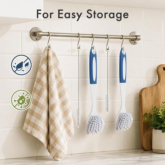 Dish Brush with Handle, 2 Pack Kitchen Scrub Brushes with Built-in Scraper - Image 7