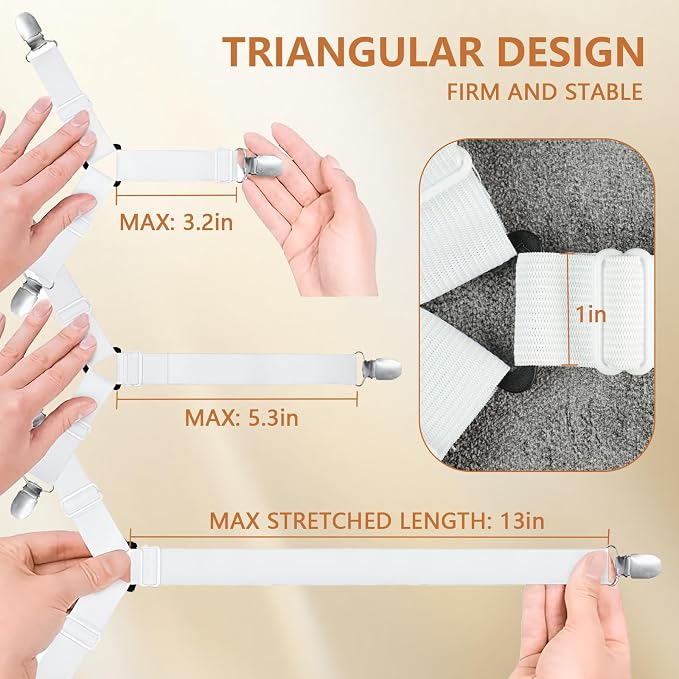 4PCS Bed Sheet Straps with Metal Clips, Adjustable Elastic Fitted Sheet Holders - Image 2