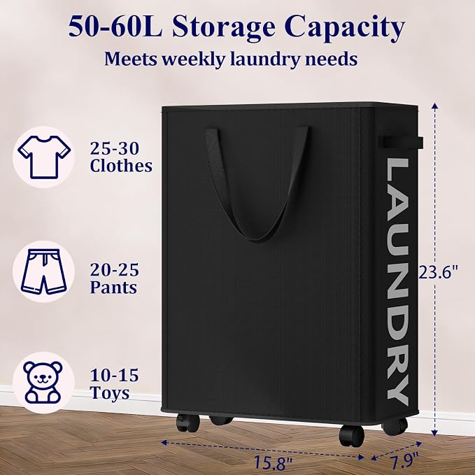 Optish 50L Slim Rolling Laundry Basket - Image 4