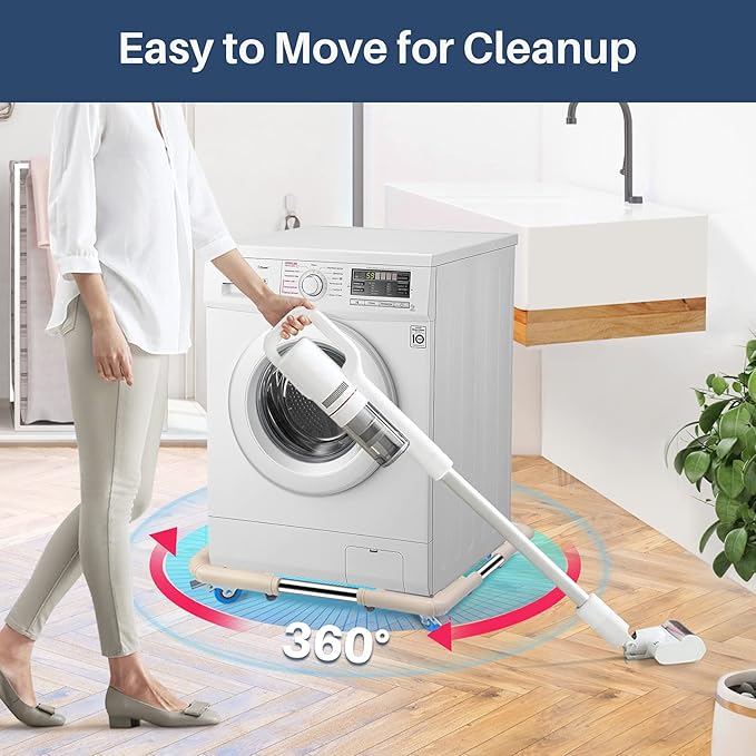SPACECARE Mini Fridge Stand Mobile Roller, Adjustable Furniture Dolly with 4 Locking Wheels, Heavy Duty Washing Machine Base, Universal Appliance Pedestal for Dryer and Refrigerator- Off White