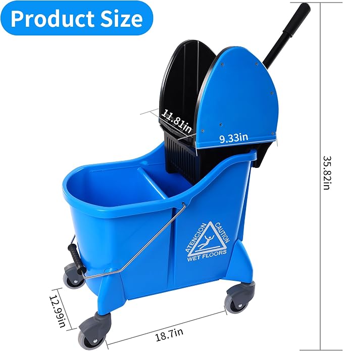 Mop Bucket with Wringer, Mop Bucket Separate Dirty Water - Image 5