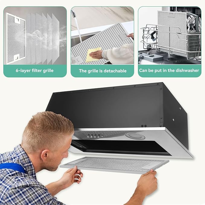 400CFM Range Hood Insert 23.6 inch |Build-In/Insert Stainless Steel Kitchen Vent Hood |3-Speed Controls with LED Lights| 6 Layers Grease Filters|Ducted/ductless Convertible
