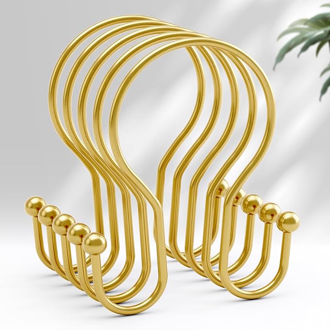 AmazerBath Shower Curtain Hooks, Dark Gold Shower Curtain Rings, Simple Double by AmazerBath