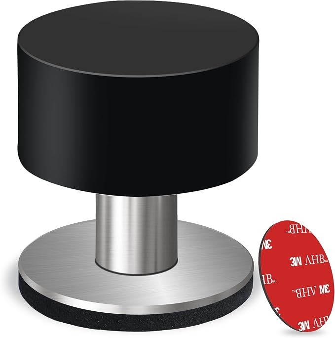 Door Stopper with Extra Sticker, Self-Adhesive Door Stop with Black Rubber by WellFactor