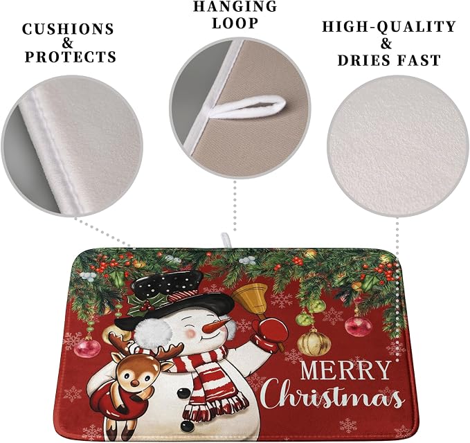 Christmas Dish Drying Mats for Kitchen Counter 18x24 Cute Snowman Red Dish - Image 3