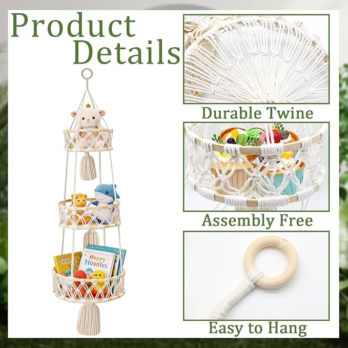 3-Tier Macrame Hanging Basket for Fruit & Vegetables - Image 3